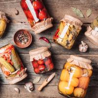 Pickled vegetables in jars